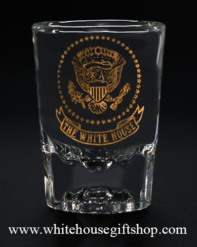 Shot Glass, White House & Presidential Eagle Seal, Allow 2+ Weeks, One Glass, Gold Etched Shot Glass, Made in USA by American Glass Workers, Boxed with White House Gift Shop, Est. 1946 Official Seal, CUSTOM, ALLOW 3 WEEKS FOR DELIVERY