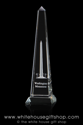 WASHINGTON MONUMENT 7â€ GLASS HOLOGRAPHIC PAPERWEIGHT