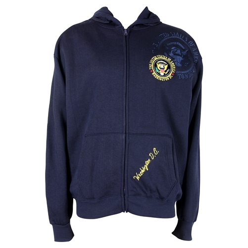 Presidential Seal zippered hoodie jacket, navy blue