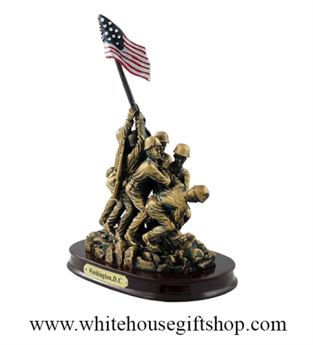 Iwo Jima Memorial Statue, 8" Tall, 4.5'' Wide, 5.5'' Base, White House Gift Shop Original Official, Molded Acrylic with Bronze Patina