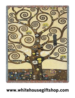 Gustav Klimt "Tree of Life" Tapestry Blanket Throw, 100% Cotton, Machine Wash-Dry, SALE