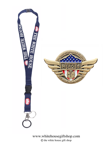 Doctors Heroes of COVID-19, Gold Pin for Lanyard, Uniform, or Lapel. Designed by artist Anthony Giannini for the original Secret Service White House Gift Shop.