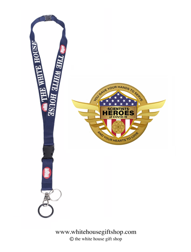 Scientists Heroes of COVID-19, Gold Pin for Lanyard, Uniform, or Lapel. Designed by artist Anthony Giannini for the original Secret Service White House Gift Shop.