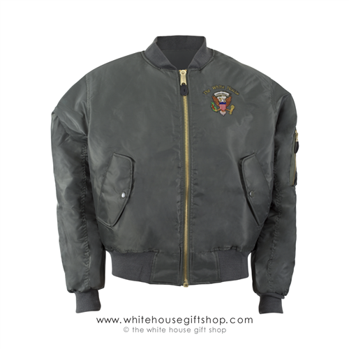Presidential Bomber,  MA-1 Flight Jacket, Reversible Orange, White House Eagle Seal, Navy Blue, Embroidered in USA