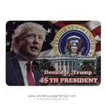 American Flag with President Donald J. Trump, Seal, and The White House, 2 3/8" x 3 3/8", From The White House Gift Shop