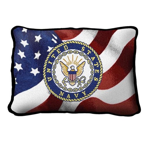 United States Navy Small Rectangle Pillow, Made in America, on American Flag, 12 by 8 inches, red, navy, blues, gold, Made in the USA, Military Veteran Gift