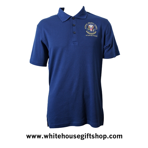 Presidential National Security Council Situation Room Polo Shirt, Close Out Sale, Poly Cotton,Med Sizes Only, Quality, Embroidered, in USA,  Machine Wash & Dry Wrinkle Resistant, Navy