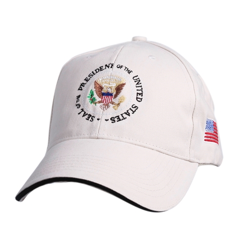 Seal of the President Hat, Embroidered, Tan, Khaki with Blue Brim Accent, POTUS