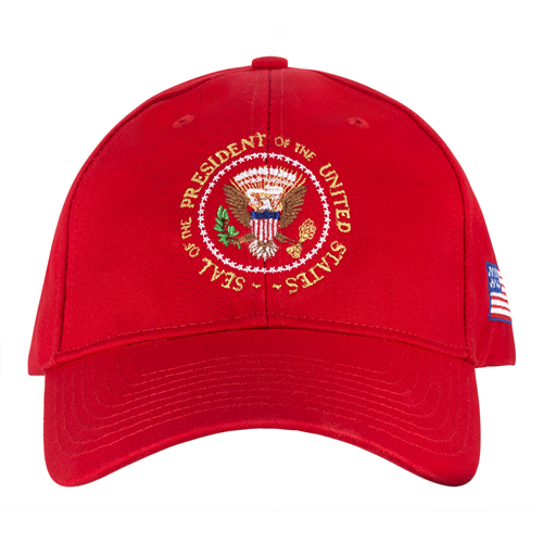hats-hat-presidents-president-donald-j-trump-seal of the president-100% made in USA-POTUS, republican party red-white embroidery-official-white-house-gift-shop-presidents-gifts-collection-high resolution photo-signed-presidential-certificate