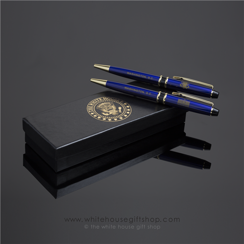 President and White House Pen set with Presidential Seal Pens, in White House Presentation Box. Designed by Artist Anthony Giannini.