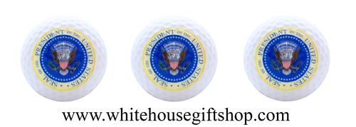 Presidential Golf Balls, Sleeve of Three, With Clear Plastic Sleeve Display Box, Presidential Seal, Washington D.C., White House Gift Shop Official Gold Seal on Outer Sleeve