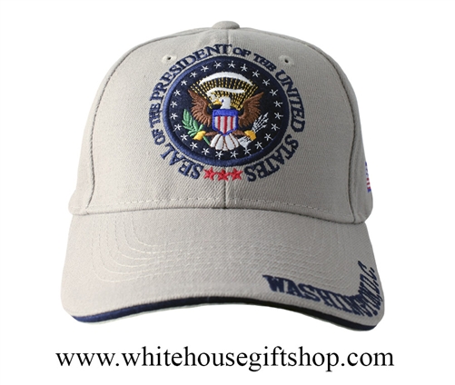 Hats, President of the United States, Washington DC, Presidential Seal, Khaki, Embossed and Embroidered