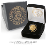 President Lapel Pins, gold, black enamel, dimensional lapel pin with premium clasp, in custom White House jewelry gift box, from the only official White House Gift Shop since 1946.