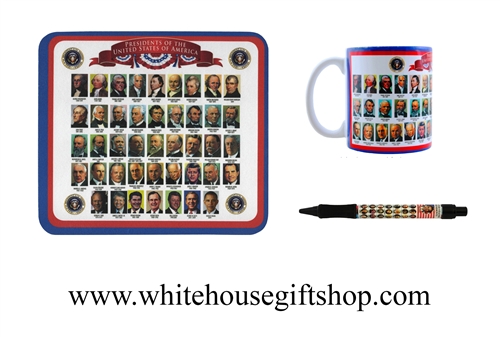 Presidents of the United States Photos & Dates Mouse Pad, Mug, & Pen Set, Colorful, Educational, Portraits and Administration Dates