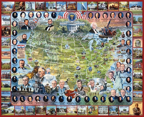 United States Map and Presidents Jigsaw Puzzle with Historical Facts, 1000 Pieces, 24" x 30", Made in the USA, Engaging Illustrations with Education Facts, White House Gift Shop Gold Seal on Box