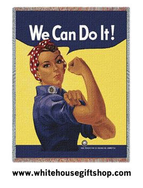 Rosie the Riveter Throw, Blanket, 100% Cotton, Machine Wash and Dry, SALE