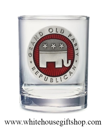 Glass, Hertitage Pewter REPUBLICAN Old Fashioned, Dishwash, 14-oz Glass, Made in the USA