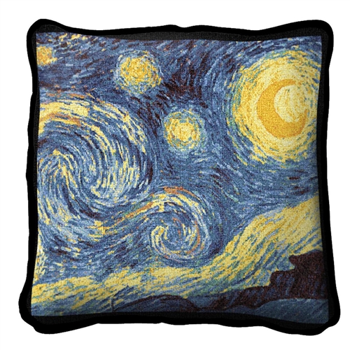 Pillow, Starry Night, Vincent Van Gogh, 17 inches by 17 inches, Made in America, Cotton Cover, matches blanket throw, from Official White House Gift Shop
