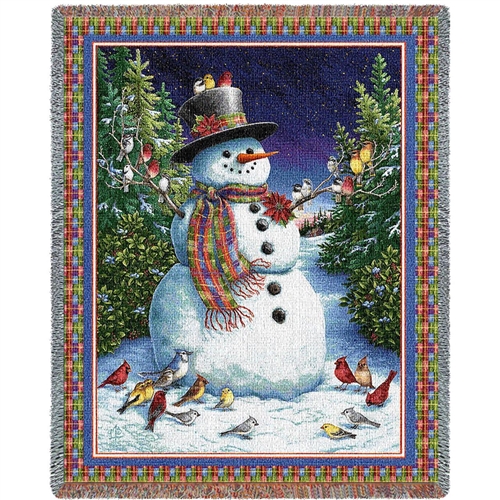 Plaid Snowman Throw Blanket, Made in the USA, 100% American Cotton