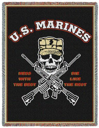 US Marines, Military Throw, Blanket, Made in USA Quality Cotton, Machine Wash and Dry,