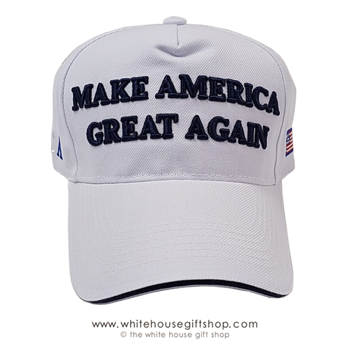 Donald J. Trump, black 100% cotton hat, embroidered in America,  usa flag on side, TRUMP SLOGAN MAGA cap-Make America-Great-Again, KEEP AMERICA GREAT,-from official white house gifts and gift shop-historic elections series