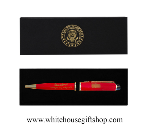 President Donald J. Trump Red Signature Pen, Gold Trim, One Pen in Presentation Box