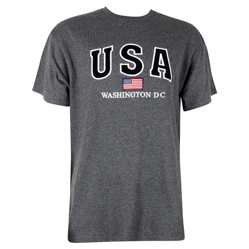 USA, American Flag Cotton Washington D.C. T-Shirt - Dark Gray