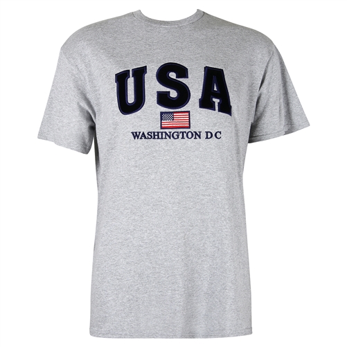 USA, American Flag T Shirt, Washington D.C. 100% Cotton - Light Gray