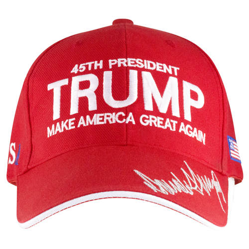 President Donald J. Trump 45th President of the United States Hat is Red and Embroidered in USA. From the Official White House Gift Shop Inauguration Store Presidential Gifts Hats and Accessories Collection