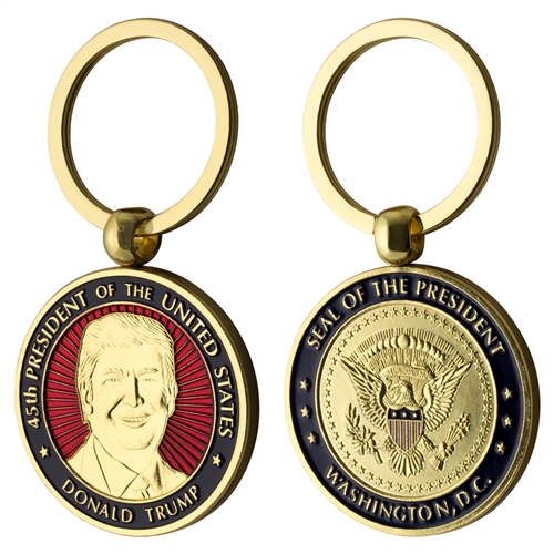 president trump inauguration coin and medallion keyring, keychain, gold