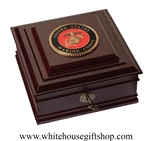 United States Marine Corps Emblem Keepsake Gift Box, Made in USA, Wood Medallion Case, Semper Fidelis, Emblem and Seal