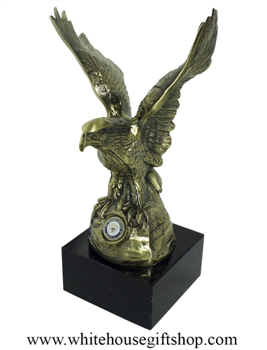 Eagle Bronze Statue with USN Official Navy Seal, on solid marble base, made in the USA, 10" tall, impressive model, from official White House Gift Shop since 1946, fantastic military gift for any active or retired Naval service man-woman