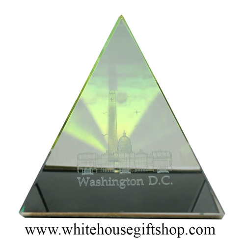 United States Capitol & Washington D.C. Monument, Pyramid Glass Display & Paperweight, Myriad Hues, Appx. 2 1/2" Tall, Capitol Hologram, Boxed with White House Gift Shop Seal