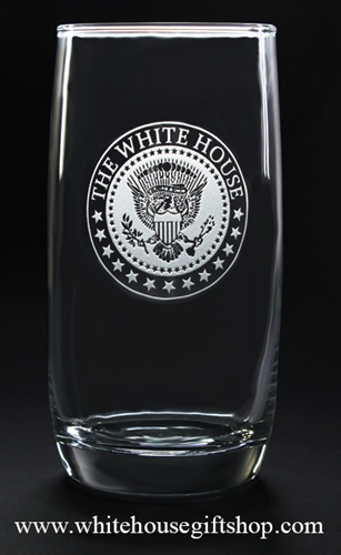White House Seal Presidential Glasses, Clear permanent etch, lead free glass made in the USA, custom made for original official White House Gift Shop Est 1946 by President order, from our Presidential Gift and glassware collection.