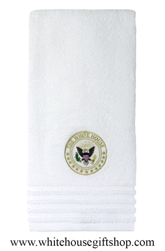 The White House Seal Hand Towel, President and Embassy Quality, Luxury Cotton, Embroidered. from Official White House Gift Shop, Military, Corporate, Presidential, State Department Gifts Collection.