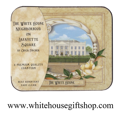 Coasters, The White House Neighborhood on Lafayette Square, Coasters, The White House, 6 Premium Quality Coasters, Heat Resistant, Easy To Clean, LIMITED QUANTITY ITEM, LIMITED STOCK AVAILABLE