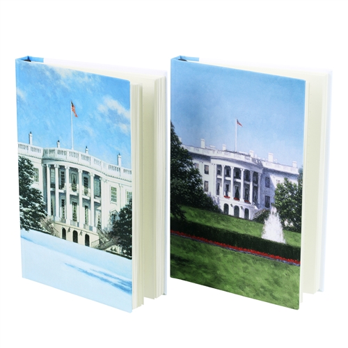 White House Journal Books and Writers Set with a Painting of the White House in Winter and Summer