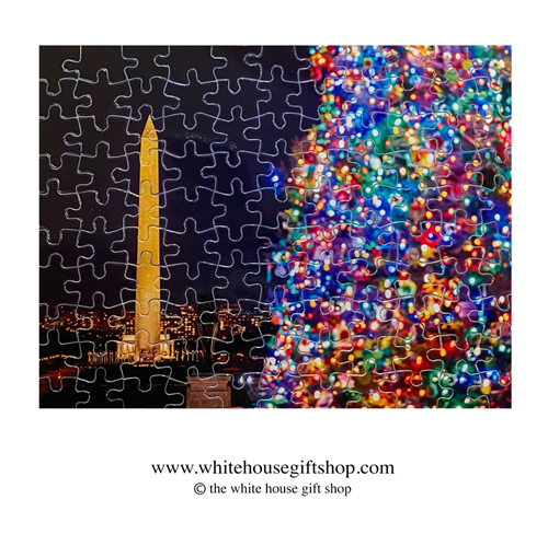 The Washington Monument with Christmas Tree Lights, 110 Piece Jigsaw Puzzle, Made in USA!