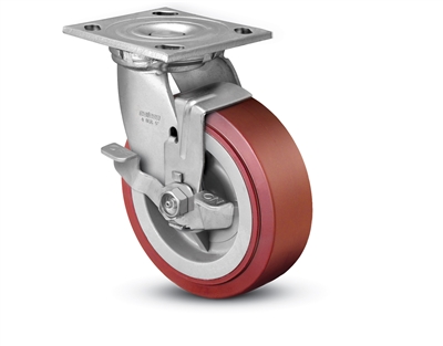 Heavy Duty 4x2 Polyurethane Swivel Caster with Top Lock Brake