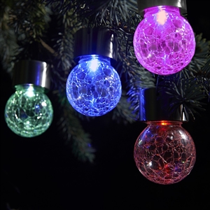Color Changing and White Crackle Glass Hanging Solar Lights - Set of 8