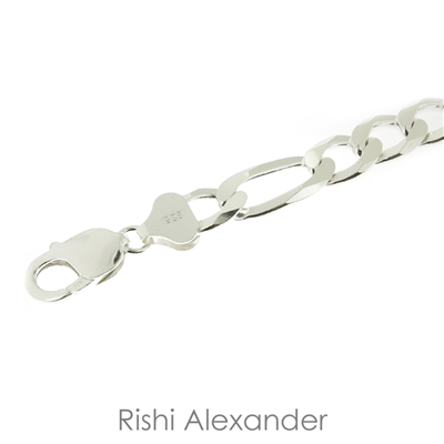 Sterling Silver Figaro Chain 11 mm thick with lobster claw clasp heavy chain bracelet by Rishi Alexander