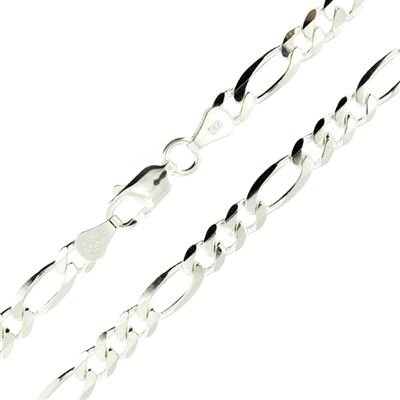 Sterling Silver Figaro Chain 6mm links with lobster claw