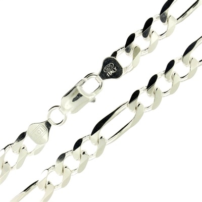 Sterling Silver Figaro Chain 8mm thick with lobster claw clasp