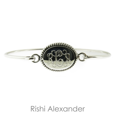 925 sterling silver oval with rope edge monogram bracelet