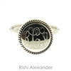 Rishi Alexander Sterling Silver round Signet Ring Highly Polished with a Rope Edge