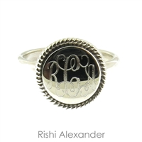 Rishi Alexander Sterling Silver round Signet Ring Highly Polished with a Rope Edge