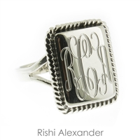 Rishi Alexander Sterling Silver rectangular Signet Ring Highly Polished with a Rope Edge
