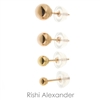 Ball stud earrings that are made form solid 14kt Gold that sizes 2mm perfect for cartilage upper ear to 14mm perfect for lower ear lobe available stamped 925 sold by Rishi Alexander