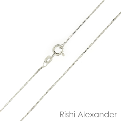 Sterling Silver Diamond Cut Rhodium Finish 015 or 1.5mm Box Chain with a spring ring clasp