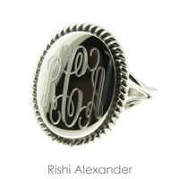 Rishi Alexander Sterling Silver Oval Signet Ring Highly Polished with a Rope Edge